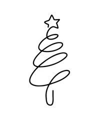 New Year’s Winter Christmas Tree Designed in One Continuous Line, Featuring a Spiral Shape, Topped with a Star, Celebration, Holiday Spirit, Tradition, Joy of the Festive Season