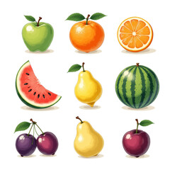 Assorted Fruits: Apple, Orange, Watermelon, Pear and Cherry