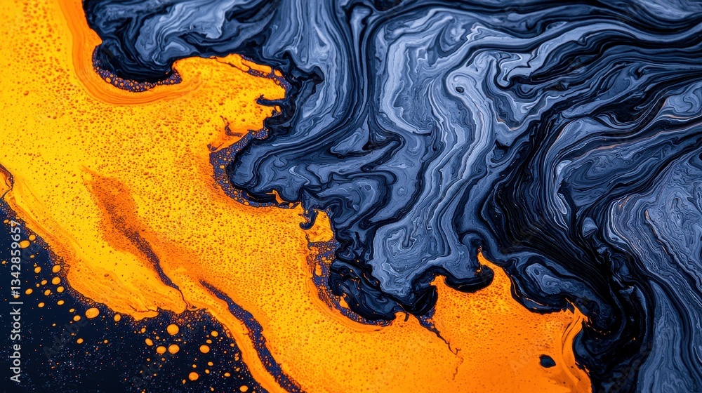 Poster abstract swirls of black and orange paint creating a dynamic texture