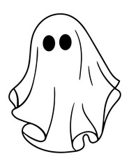 Floating Ghost with Wavy Sheet-Like Shape and Large Round Black Eyes, Classic Halloween Spirit

