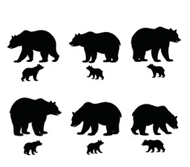 Fototapeta premium Bear Family Silhouettes Pattern on White Background