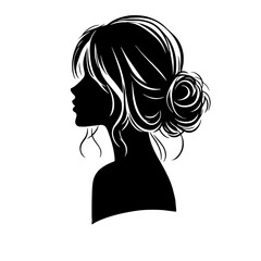 Silhouette of a Woman's Head in Profile with Hair Up in a Bun and Loose Strands, Representing a Wedding Hairstyle