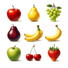 Assorted fresh fruit: apples, bananas, grapes, and cherries