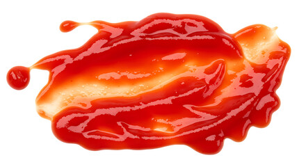Red ketchup splashes isolated on white background, tomato puree texture