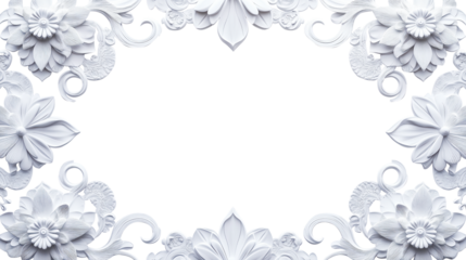 Elegant white floral frame with intricate mandala patterns, featuring detailed flowers and swirling designs on transparency background. Perfect for decorative and artistic projects