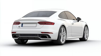 Obraz premium Sleek White Modern Coupe Rear View on White Background