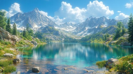 Serene Mountain Lake Reflection: A Breathtaking Alpine Vista