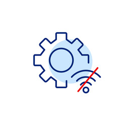 Cogwheel and no wi-fi symbol. Remote maintenance service, security settings. Pixel perfect, editable stroke icon