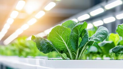 Vibrant green lettuce growing in a hydroponic setup.