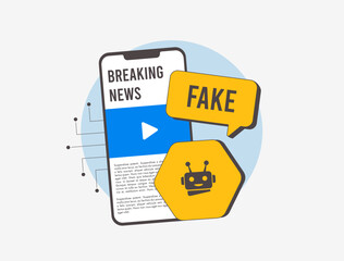 AI fake news detector analyzes data, verifies information and detects misinformation. AI-powered tools help identify false news, prevent disinformation and enhance media credibility illustration