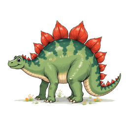 Cartoon Stegosaurus with Red Plates and Green Skin