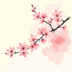 Cherry blossoms watercolor painting with pink hues