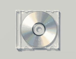 Compact disc in clear case on gray surface