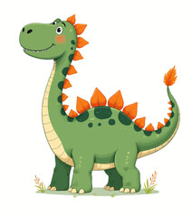 Cute green dinosaur with orange spikes illustration