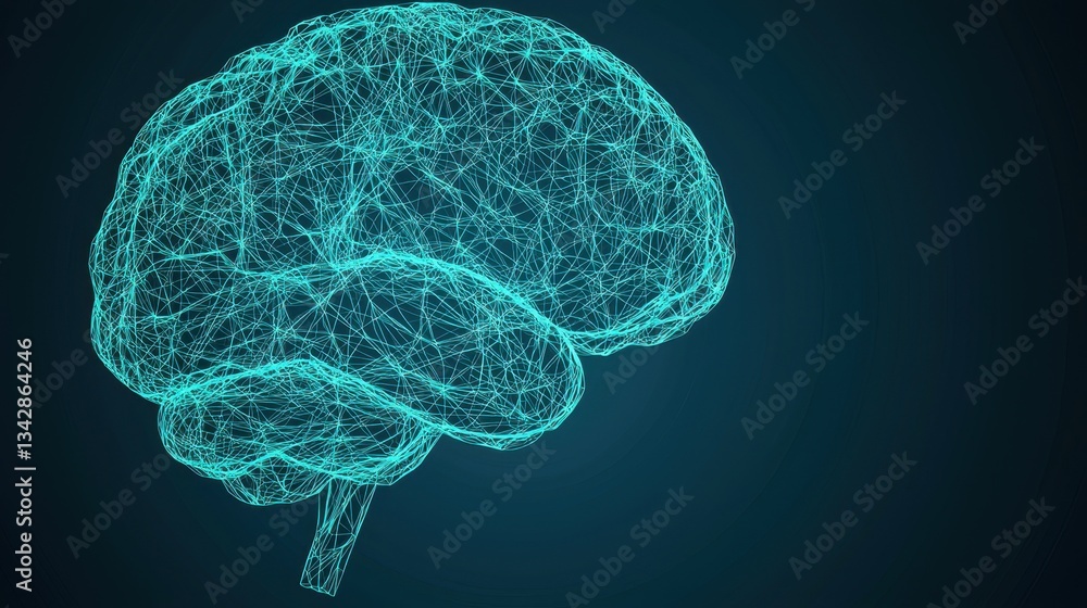 Aufkleber abstract digital brain representation with neon network lines