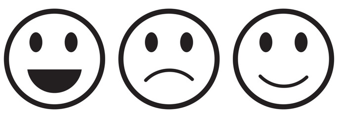 Set of smiley and Sad. Smiling and Sad face icon, cute smile. Happy and Sad emotion sign, emoticon symbol. Vector illustration.