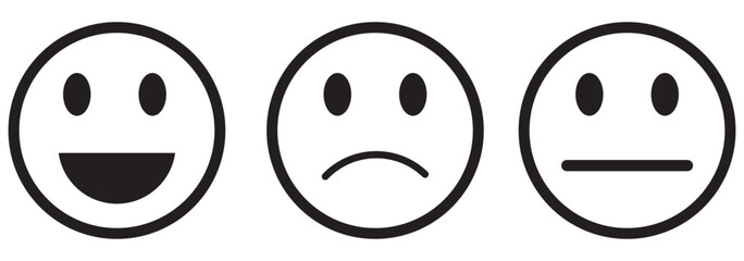 Happy and sad emoji vector icon. Face smile icon positive, negative neutral opinion vector signs symbol. Simple flat shape happy and sad emotion logo. EPS 10