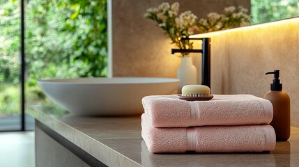 Spa Bathroom: Towels, Sink, Decor