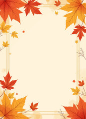 Fall Leaves Border with Golden Frame on Cream Background