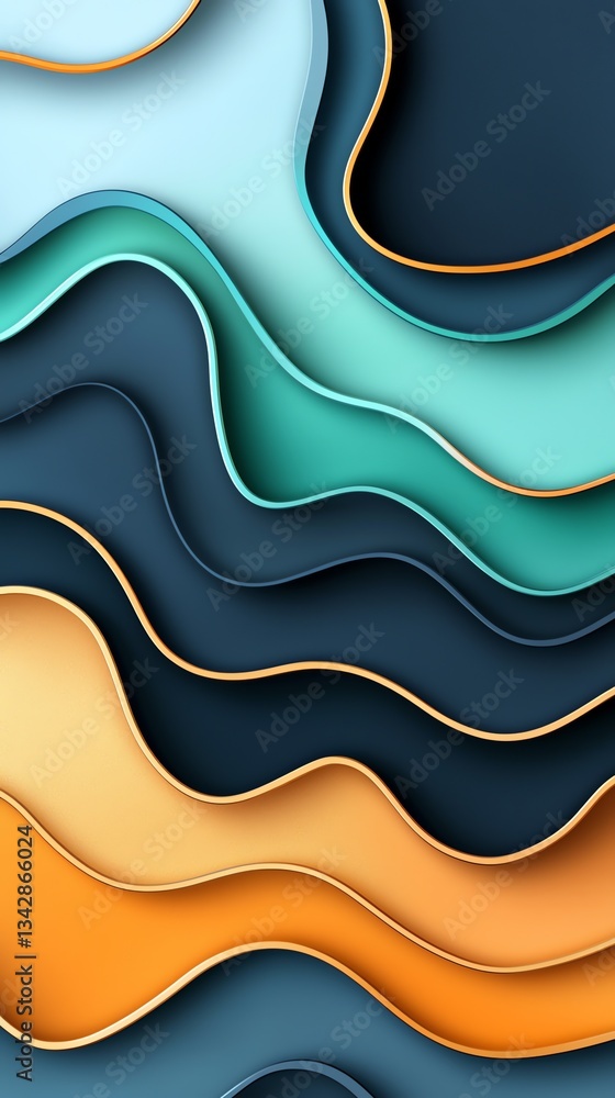 Aufkleber abstract wave design with modern layered paper style and color gradients