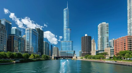 Obraz premium Modern skyscraper in the downtown area of Chicago.