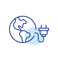 Earth and electric plug. Smart energy for sustainable future. Clean power. Pixel perfect, editable stroke icon