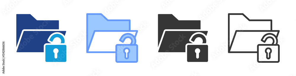 Poster data breach icon set multiple style collection
