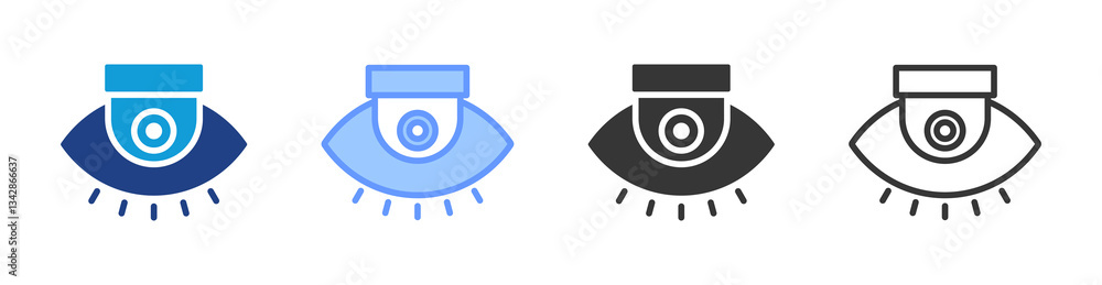 Poster surveillance camera icon set multiple style collection