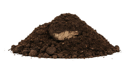 Soil, dirt pile isolated on white, side view