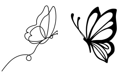 Set of butterfly silhouette vector illustrations on a white background.
