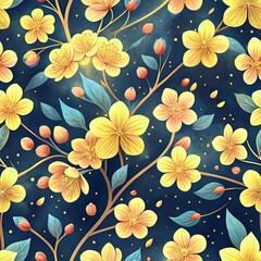 Seamless Sakura  floral pattern with flowers in a vintage style for wallpaper and textile design for Card Making, Wallpaper, Clothing, Textiles and Product Design.