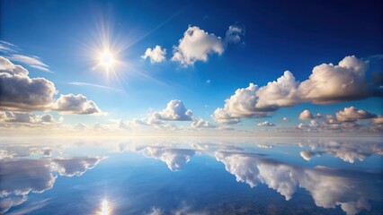 Serene Sky and Water Reflection A Stunning Panorama of Clouds Mirrored in a Calm Body of Water Under a Bright Sun