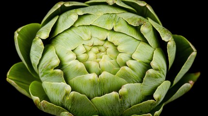 Obraz premium Close-Up of a Fresh Green Artichoke Flower on Black Background