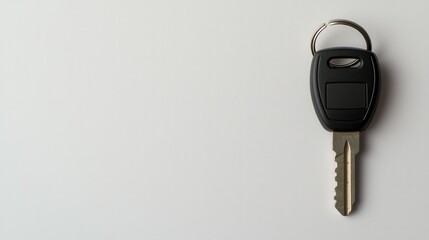 Black Car Key on Light Surface with Empty Space for Design Use