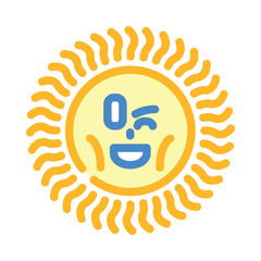 winking cute sun character color icon vector illustration