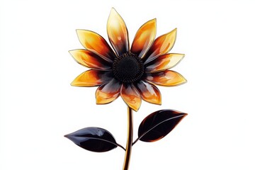 Obraz premium A decorative glass sunflower with stem and leaves is shown