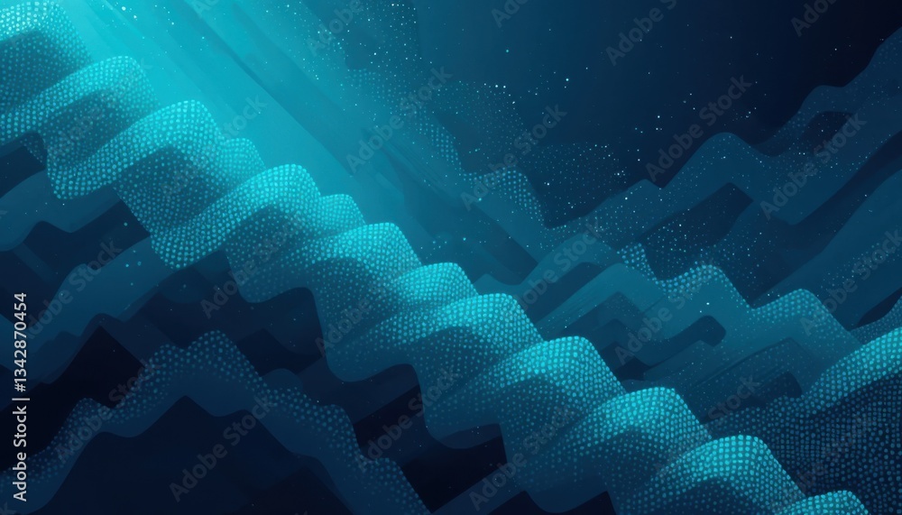 Poster abstract teal and navy chevron pattern overlapping dot design for digital and print media