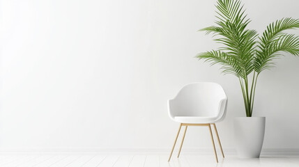 modern chair and potted plant create serene atmosphere in minimalist space