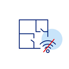Apartment plan and no wi-fi symbol. Disconnected smart home automation, offline, no internet. Pixel perfect, editable stroke vector icon