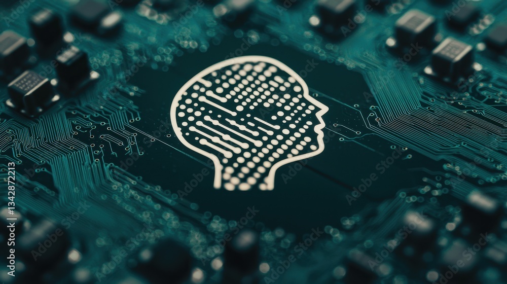 Poster abstract circuit board with digital face pattern design concept