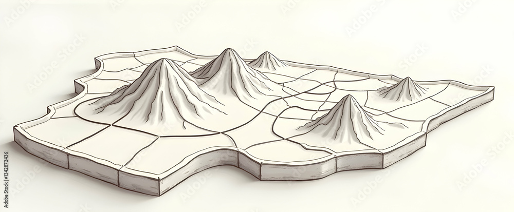 Poster a topographical map featuring stylized mountains and valleys in a grid layout.