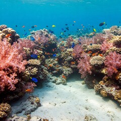 Naklejka premium vibrant coral reef with colorful fish in tropical sea