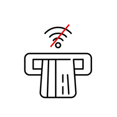 Credit card in ATM and no wi-fi symbol. Offline withdrawal, banking error. Pixel perfect, editable stroke vector icon