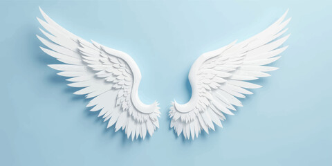 Obraz premium Papercut angel wings on pastel blue background