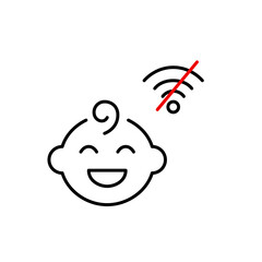 Happy baby boy and no wi-fi. Disconnected wi-fi parenting, digital detox for children. Pixel perfect, editable stroke vector icon