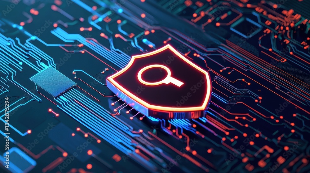 Aufkleber digital shield icon on abstract circuit board technology background