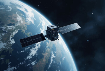 Satellite orbiting Earth in deep space