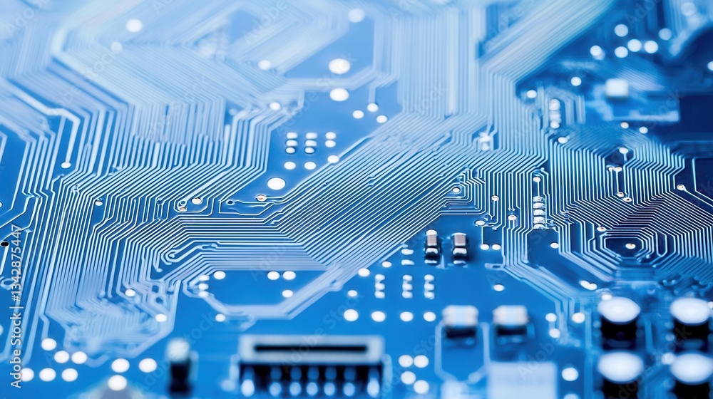 Poster close-up view of circuit board with intricate electrical pathways