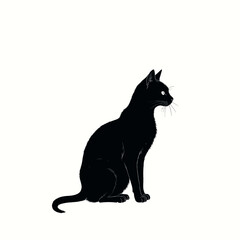Silhouette of a Black Cat Sitting Looking Right