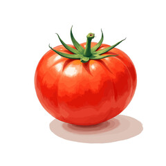 Shiny Red Tomato With Green Stem Leaves